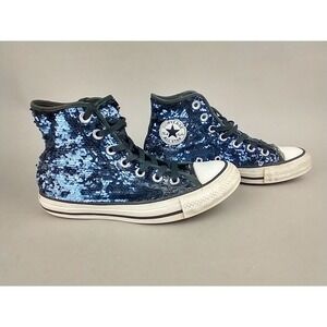 CONVERSE ALL STAR CHUCK TAYLOR HI WOMEN 6 SHOES‎ SEQUINS BLACK/BLUE Sneakers